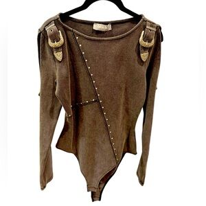 Black washed long sleeve bodysuit NWT